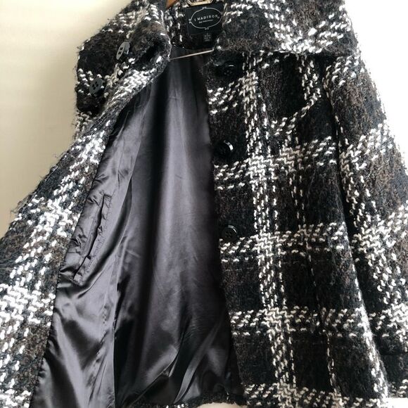 1 Madison Luxe Cozy Outerwear Wool Plaid Knit Winter Pea Coat Jacket - Picture 8 of 15